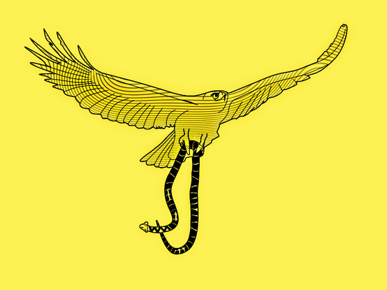 The Gadsden flag but an eagle is carrying off the snake.