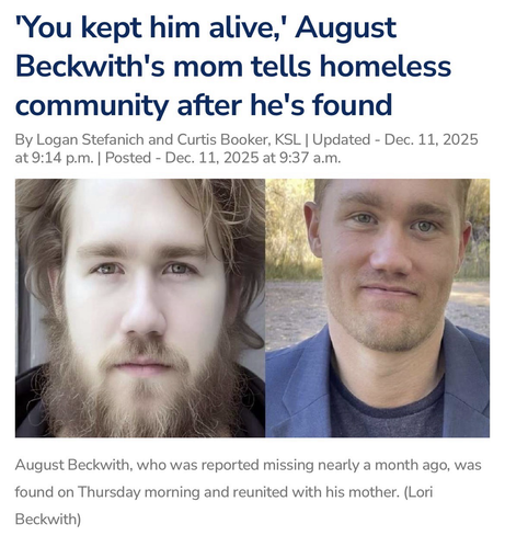 Two pictures of a young man. On the left, he’s bearded, to the right, clean shaven and smiling at the camera.
