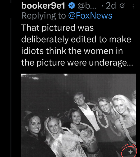 booker9e1

Replying to @FoxNews

That pictured was deliberately edited to make idiots think the women in the picture were underage