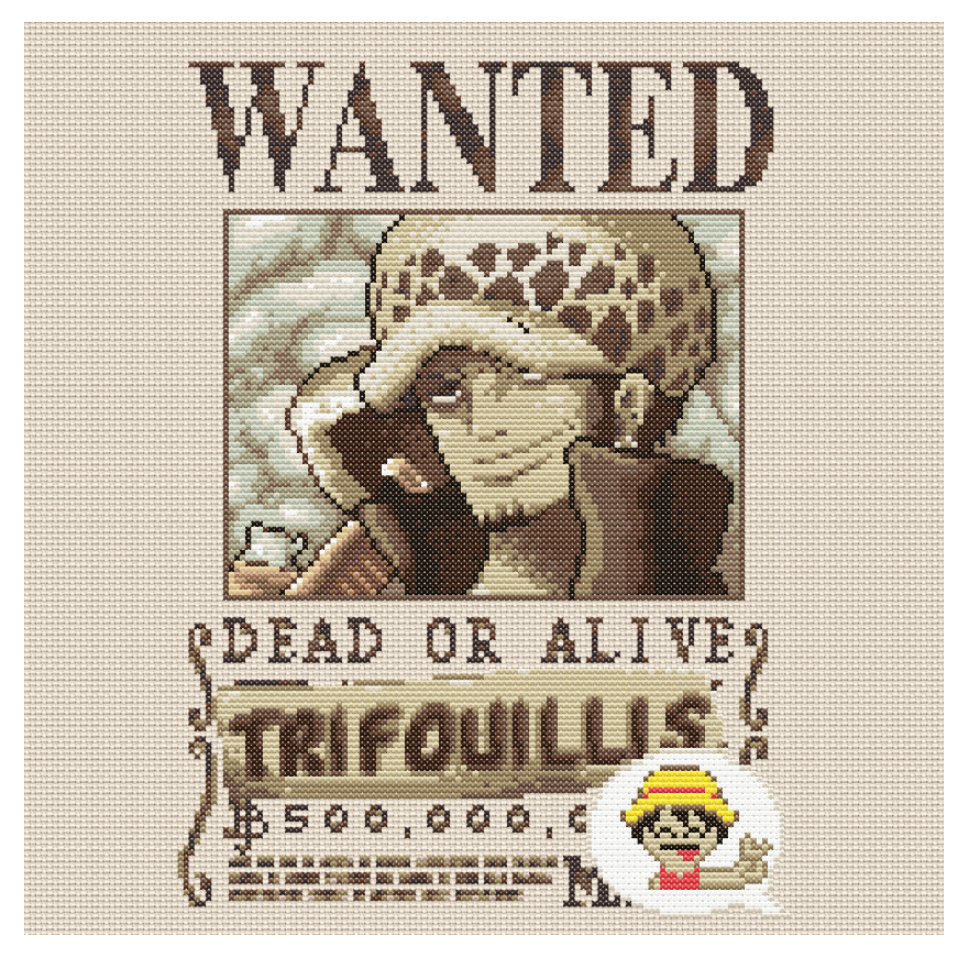 La même chose sauf que le nom de Trafalgar a été remplacé par un bout de papier collé sur lequel est écrit Trifouillis. Un phylactère indique que Luffy est à l'origine de la modification.