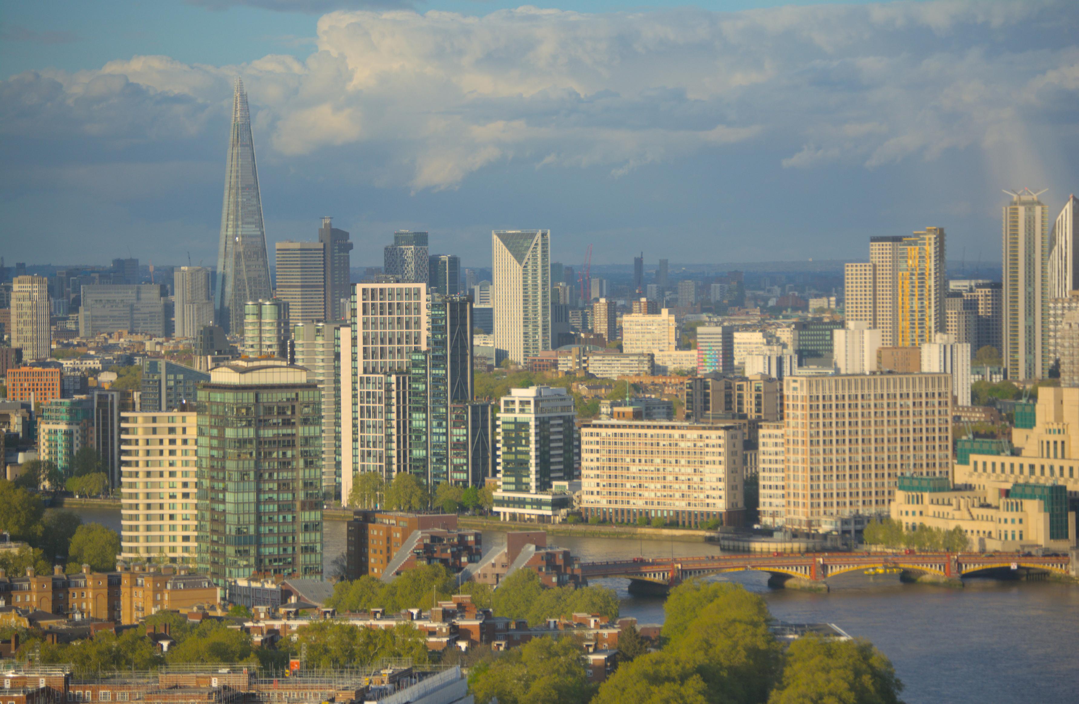 A view across the London (UK) skyline from the top of Battersea Powerstation