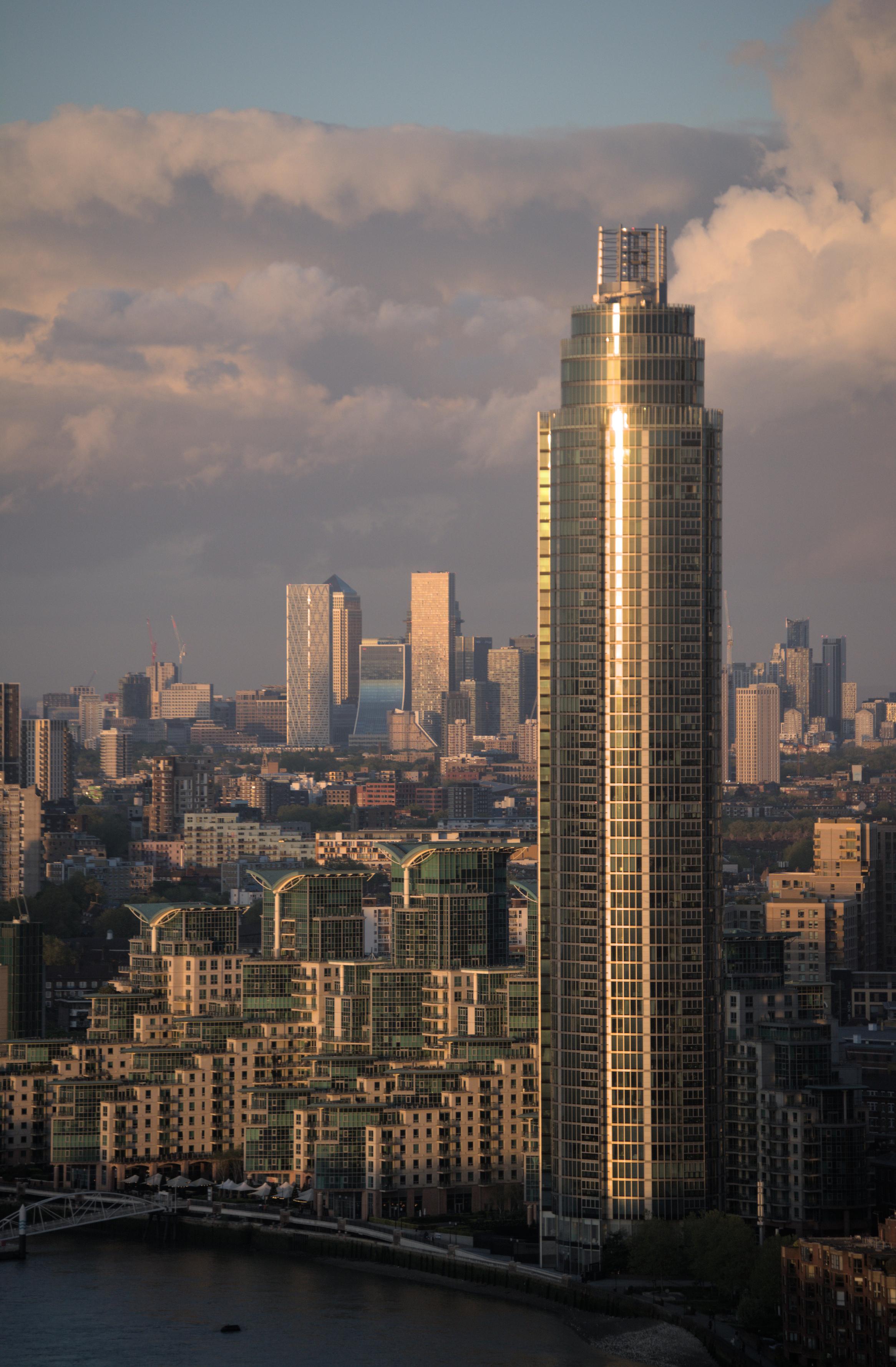 A view across the London (UK) skyline from the top of Battersea Powerstation
